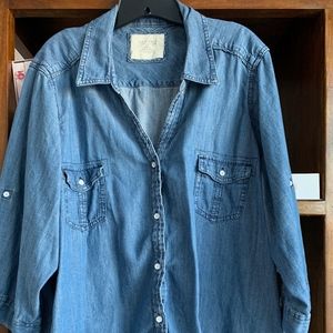 3/4 Sleeve Denim Button Down